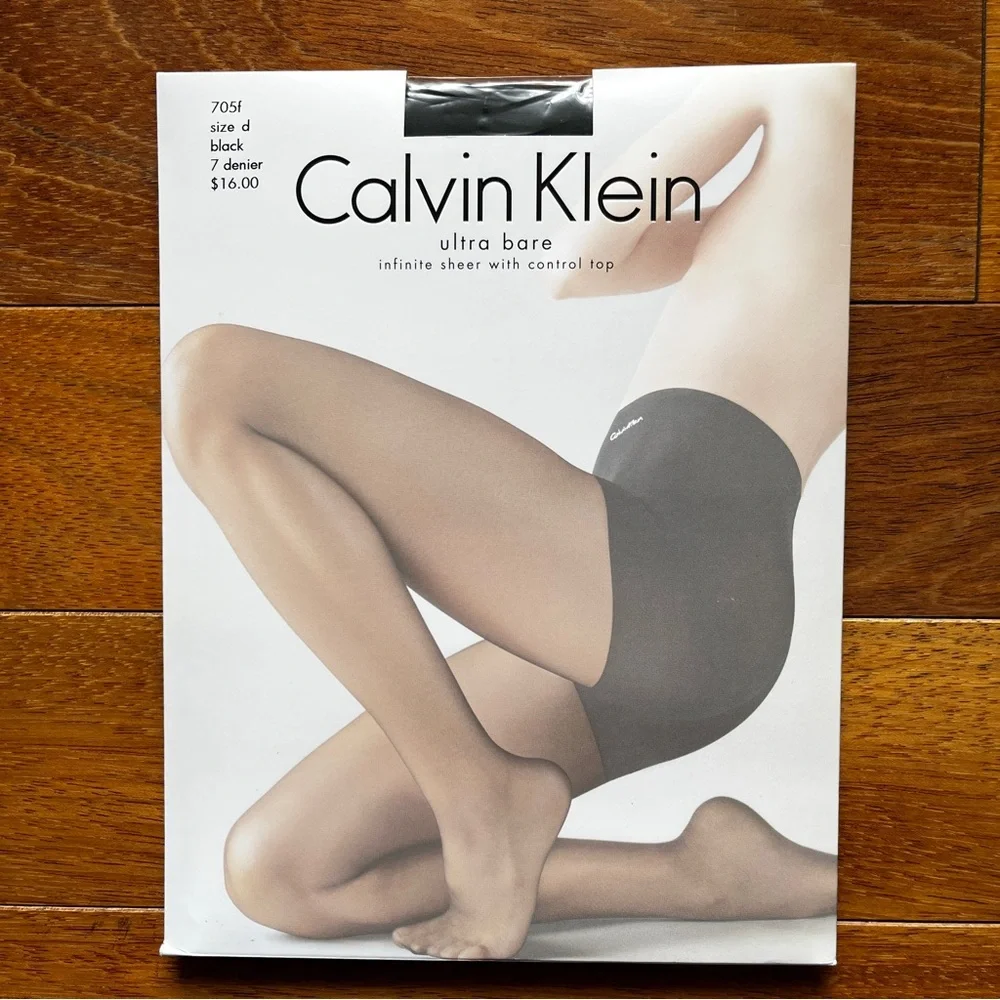 Calvin Klein Ultra Bare Infinite Sheer Control Top Black Pantyhose Size D